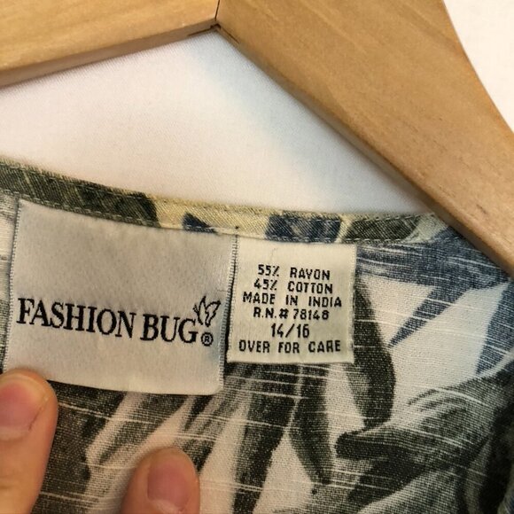 FASHION BUG Blue Green White Hawaiian Tropical Floral Short Sleeve Button Down - Picture 5 of 7